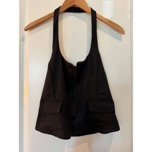Blashe Black Halter Neck Vest‎ Top with Flap Pockets and Back Zipper BT03681